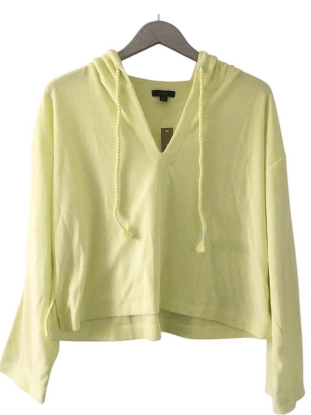 J. Crew Towel Terry Open V Neck Hoodie Crisp Aloe BH914 NEW